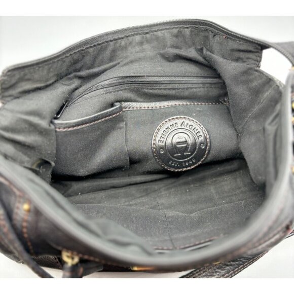Etienne Aigner Black Leather Shoulder Bag Purse With Adjustable Strap & Front Po - Picture 5 of 7